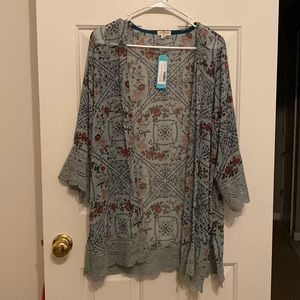 NWT Medium Mason & Belle Laria Crochet Trim Open Front Kimono - Light Green